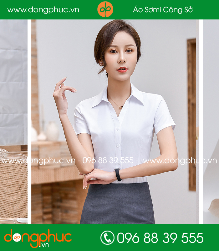 Đồng phục áo sơ mi màu trắng cộc tay